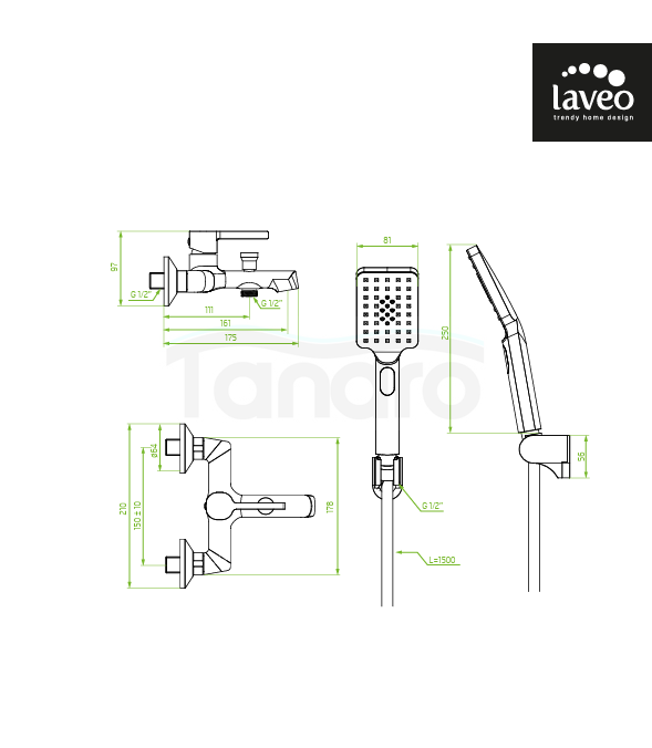 LAVEO Bateria wannowa ścienna z zestawem natryskowym ALITA BVA_311D