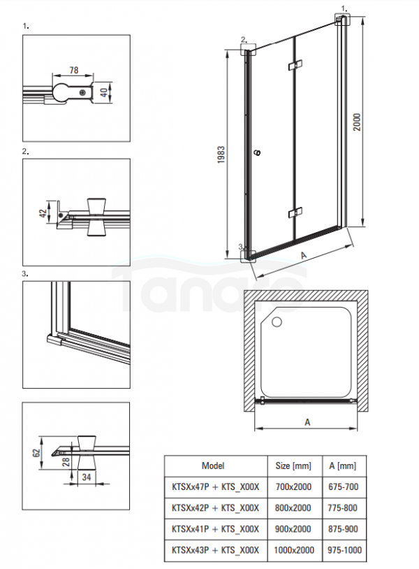 DEANTE Drzwi prysznicowe systemu Kerria Plus 90 cm - składane KTSX041P