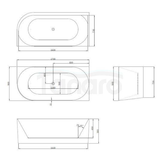 LAVITA - Wanna narożna DERA SLIM 170x80 cm lewa
