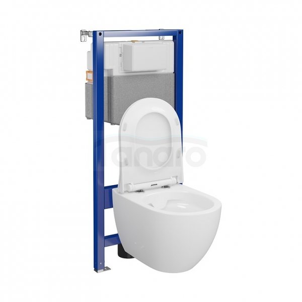 CERSANIT - Set 250 - stelaż podtynkowy AQUA 50 MECH QF + miska zawieszana ZEN by Cersanit CleanOn + deska Slim antybakteryjna, wolnoopadająca, z funkcją łatwego wypinania  S701-926