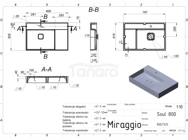 MIRAGGIO Umywalka SOUL 800 8813306