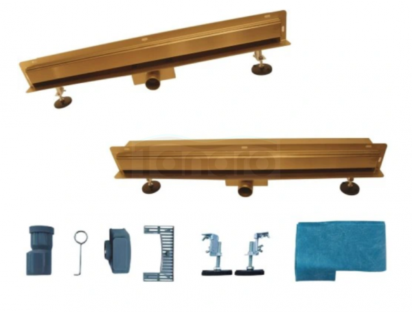 AQUALINE Odpływ liniowy ścienny złoty gold 2w1 pod płytkę 120cm S04GL1200
