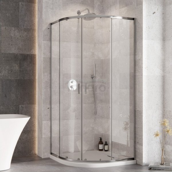BESCO Kabina prysznicowa 90x90x190 Zarya Chrom 90 + brodzik Axim Stone Effect Black 90 ZC-AXS90-190