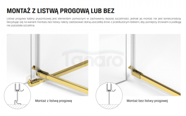 NEW TRENDY - Kabina prysznicowa kwartowa podwójne drzwi uchylne AVEXA GOLD EXK-1781 Złote Profile 90x90x200 LINIA PLATINIUM