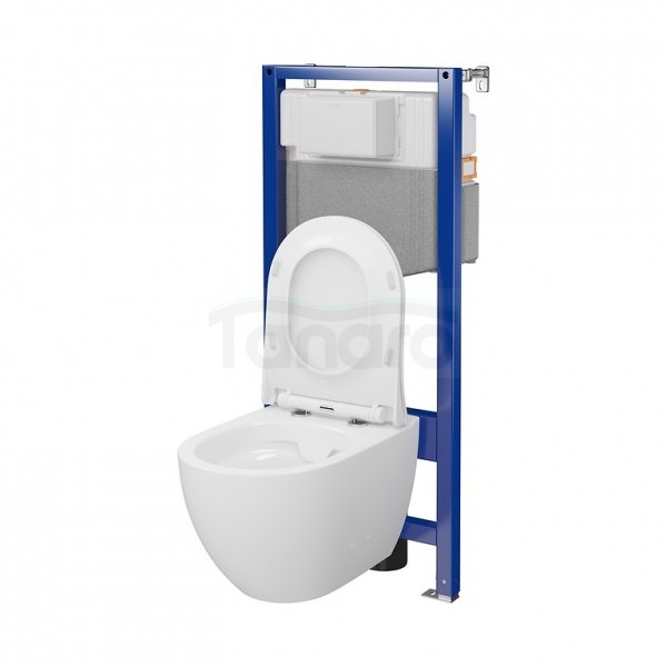 CERSANIT - Set 250 - stelaż podtynkowy AQUA 50 MECH QF + miska zawieszana ZEN by Cersanit CleanOn + deska Slim antybakteryjna, wolnoopadająca, z funkcją łatwego wypinania  S701-926