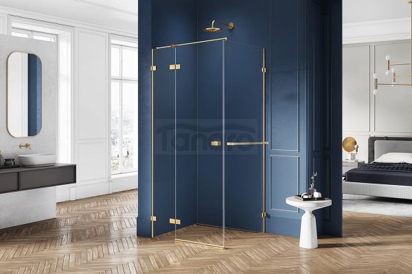 New Trendy Avexa Gold kabina prysznicowa  100x70 szkło czyste 6 mm złoto szczotkowane EXK-3022