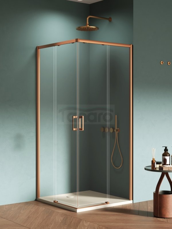 NEW TRENDY Kabina prysznicowa PRIME COPPER BRUSHED 2D prostokątna 90x100x200 szkło czyste 6mm Active Shield 2.0 D-0810A/D-0813A