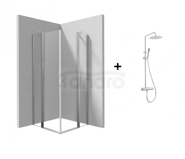 DEANTE Zestaw kabina drzwi uchylne KERRIA PLUS 80x100 + zestaw prysznicowy ARNIKA NAC_01QK