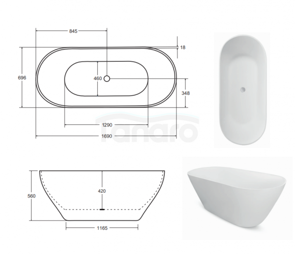 BESCO Wanna wolnostojąca Moya B&amp;W 170 + klik klak chrom #WMD-170-MBW