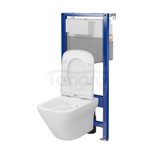 CERSANIT - Set C22 - stelaż podtynkowy AQUA 50 MECH QF + miska zawieszana LARGA by Cersanit SQUARE CleanOn + deska SLIM WRAP antybakteryjna, wolnoopadająca, z funkcją łatwego wypinania  S701-801
