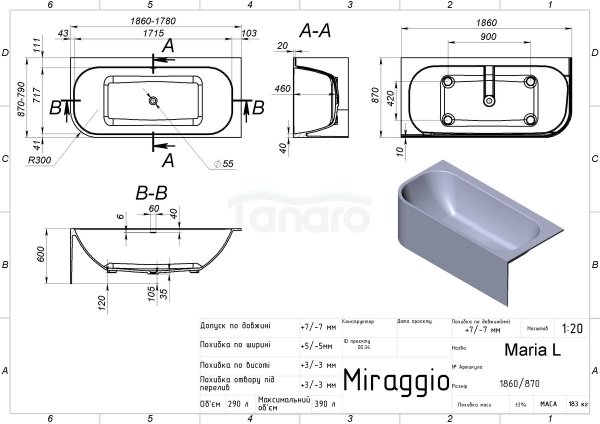 MIRAGGIO Wanna wolnostojąca MARIA L MAT 8814056