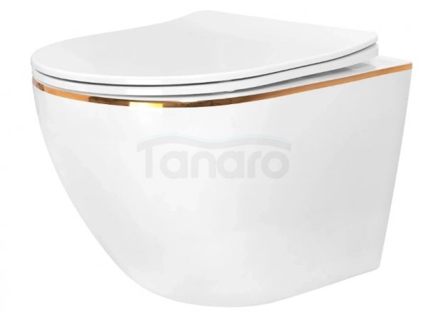 REA - Misa WC podwieszana CARLO Mini Rimless Flat Tornado GOLD EDGE