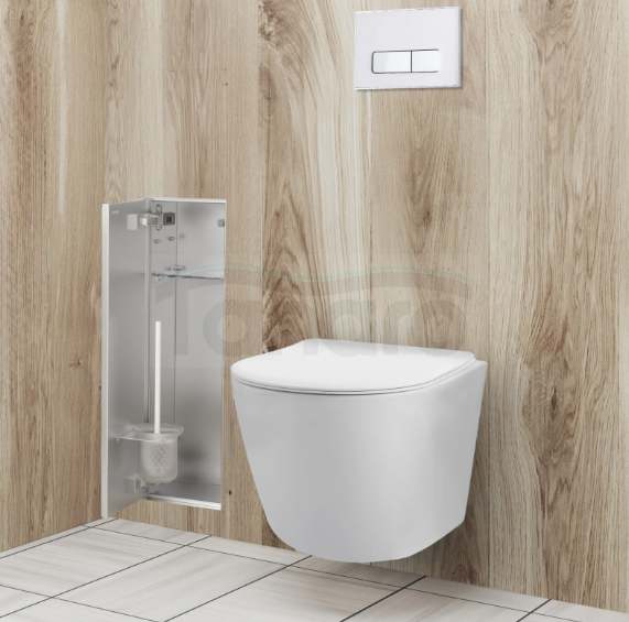 BALNEO Schowek na szczotkę WC Balneo Wall Box Brush L Tiles lewy do wbudowania w ścianę ze stali nierdzewnej pod płytkę