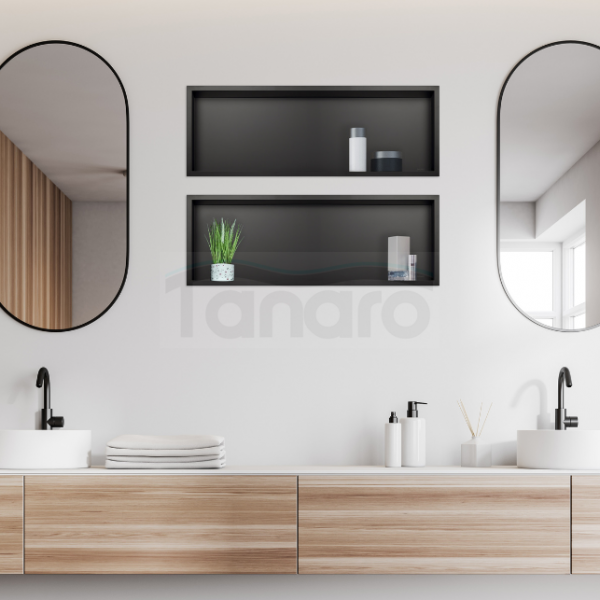 BALNEO WALL-BOX ONE Black Półka wnękowa ze stali nierdzewnej czarna 60x20x10 cm