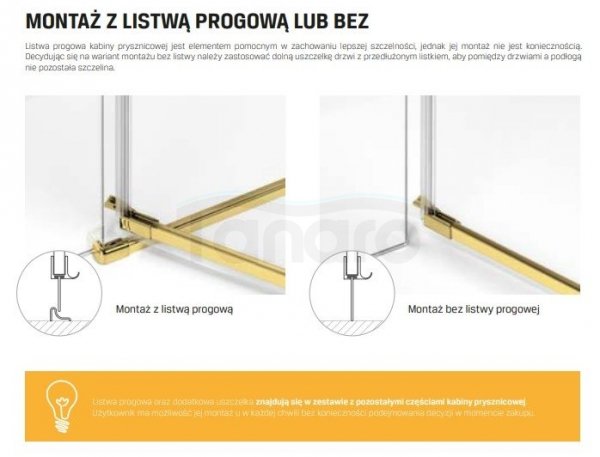NEW TRENDY Kabina przyścienna AVEXA GOLD SHINE 90x100x200 EXK-2133/EXK-2103 POLSKA PRODUKCJA