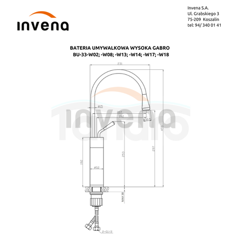 INVENA BATERIA UMYWALKOWA WYSOKA GABRO, INVENA TREND CZARNY/MIEDŹ BU-33-W14-V