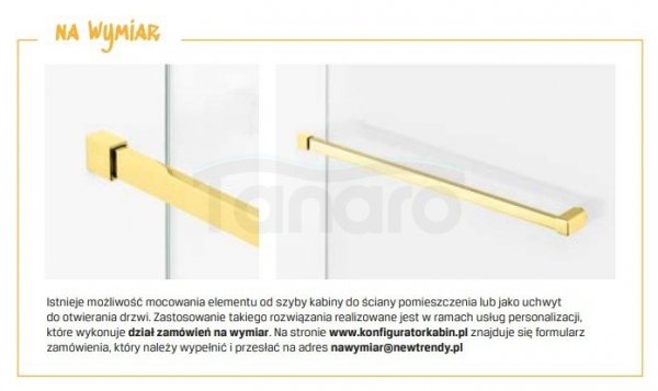 NEW TRENDY Kabina ścianka WALK-IN AVEXA GOLD SHINE z wieszakiem relingowym 110x200 EXK-3228