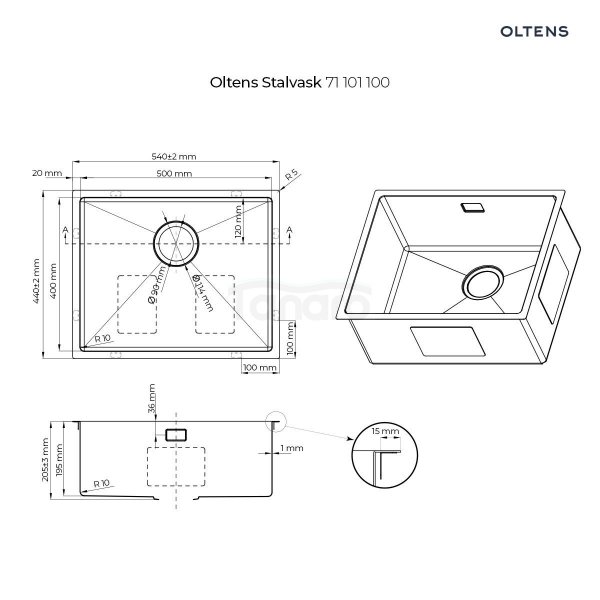 Oltens Stalvask zlewozmywak stalowy 1-komorowy 54x44 cm stal polerowana 71101100