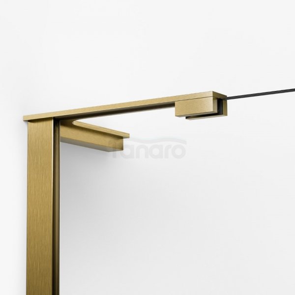 NEW TRENDY Kabina prysznicowa NESTA GOLD BRUSHED WALK-IN U 110x200 szkło czyste 8mm Active Shield 2.0 - WSPORNIK KĄTOWY K-1742-WL