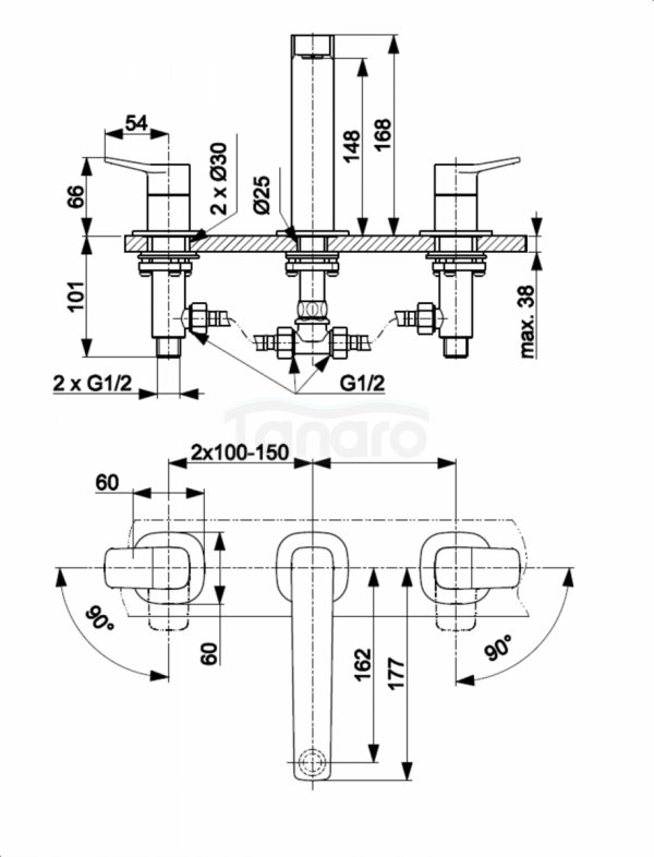 ARMATURA KRAKÓW KFA bateria umywalkowa 3-otworowa stojąca MALAGA BRUSHED ROSE GOLD 4522-221-34