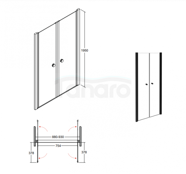 BESCO Drzwi wahadłowe prysznicowe Sinco Due Black 90x195 DSD-90-B