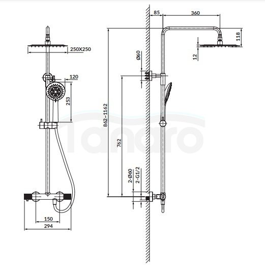 CERSANIT - Kolumna natryskowa ZEN by Cersanit czarny gun metal z baterią termostatyczną  S951-784