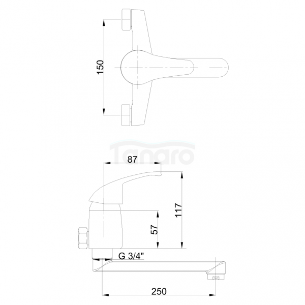 INVENA - Bateria zlewozmywakowa ścienna, wylewka 25cm PEREA BC-05-D01-A
