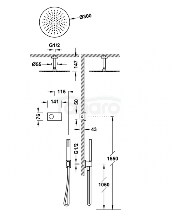 TRES SHOWER TECHNOLOGY Zestaw elektronicznej baterii termostatycznej podtynkowej 2-drożnej Shower technology prysznicowej-09286567