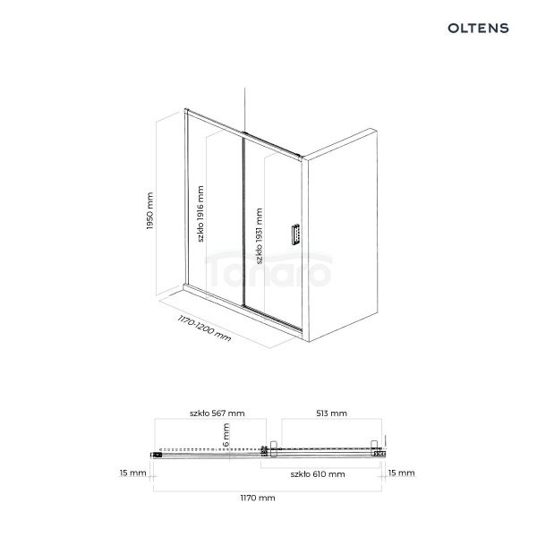 Oltens Breda drzwi prysznicowe 120 cm chrom/szkło przezroczyste 21212100