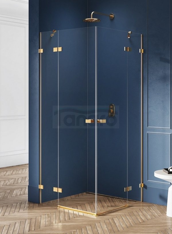 NEW TRENDY - Kabina prysznicowa kwartowa podwójne drzwi uchylne AVEXA GOLD EXK-1781 Złote Profile 90x90x200 LINIA PLATINIUM
