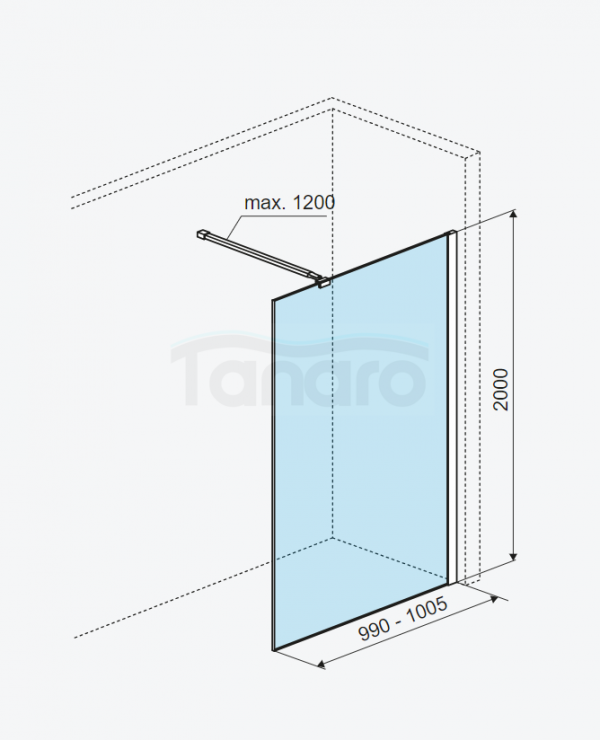 EXCELLENT Vidoq walk-in ścianka prysznicowa prosta 100x200 cm, powłoka Clean Control, czarny mat KAEX.1506.1000.LP.BL