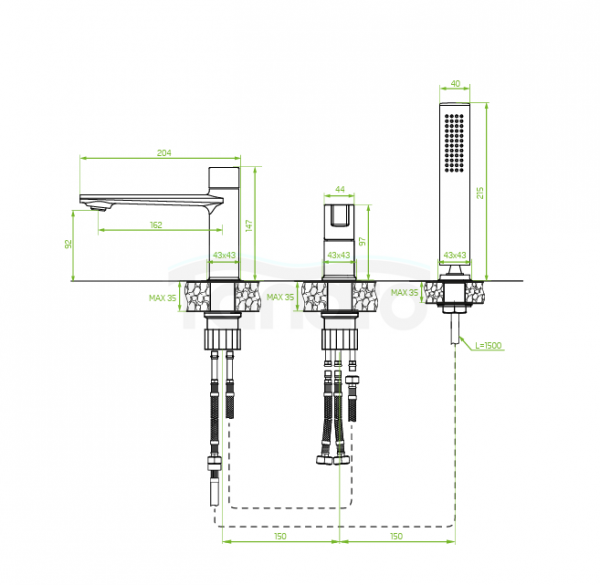 LAVEO Bateria wannowa 3-otworowa TORES BVT_013D