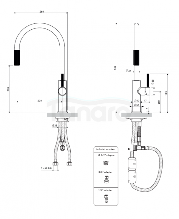 OMNIRES bateria kuchenna z wyciąganą wylewką do podłączenia zestawu filtrującego SWITCH SW9059ORB