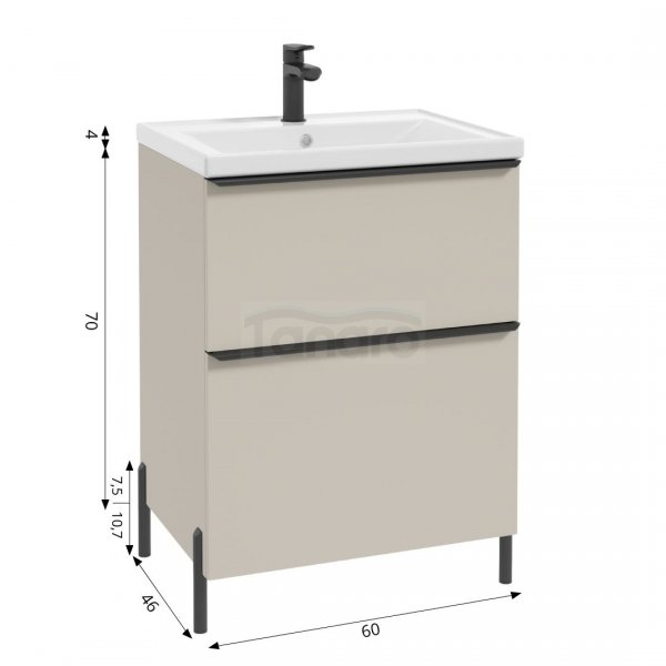 DEFTRANS szafka pod umywalkę z dwiema szufladami Nino D60 kaszmir mat 304-D-06002