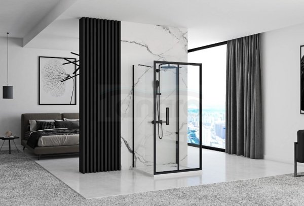 REA - Kabina Prysznicowa Przyścienna RAPID FOLD Black - Czarna /drzwi 90 + ścianka 100 x2 + ramię x2