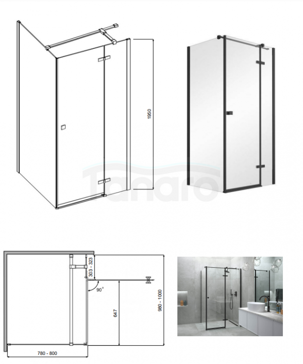 BESCO Kabina prysznicowa Pixa Black 100x80 Prawa PPP-108-195B