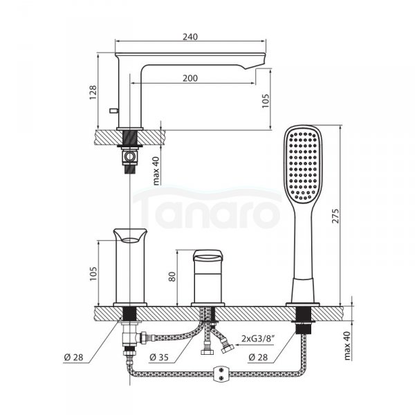 VEDO - Bateria wannowa  3-otworowa OTTO VBO8030/CH