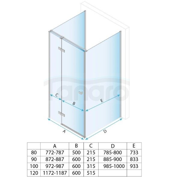 REA - Kabina Prysznicowa Przyścienna ATLAS CHROM uchylne drzwi 80 LEWE + ścianka 90 x2 + adapter do kabiny przyściennej + ramię x2