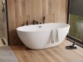 ScandiBath Mandal wanna wolnostojąca/przyścienna z korkiem i przelewem CZARNYM 150x77cm  Q360S-1501OEMBL