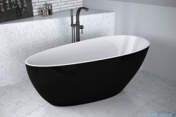 Besco Goya B&W 160x70cm wanna wolnostojąca konglomeratowa + odpływ klik-klak biało-czarna #WMD-160-GBW