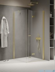New Trendy New Soleo Light Gold 90x100x195 cm kabina prawa drzwi składane pojedyncze wspornik skośny złoty jasny połysk/szkło przejrzyste  K-1934