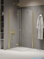 New Trendy New Soleo Light Gold 80x120x195 cm kabina lewa drzwi składane pojedyncze wspornik skośny złoty jasny połysk/szkło przejrzyste  K-1906