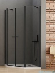 New Trendy New Soleo Black 100x80x195 cm kabina pięciokątna asymetryczna uniwersalna drzwi podwójne czarny mat szkło przejrzyste K-0618