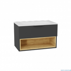 Excellent Tuto 2.0 szafka wisząca z umywalką AS 80x50x46,5 cm front gładki wysoki szary MLEX.2171.K.80.0236.GRGR