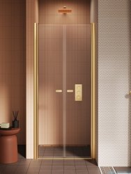New Trendy New Soleo Gold Brushed 110x195 cm drzwi wnękowe podwójne złoto szczotkowane/szkło przejrzyste D-0747A