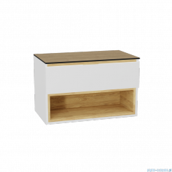 Excellent Tuto 2.0 szafka wisząca front gładki niski biały połysk 80x50x46,5 cm blat dąb Hikora MLEX.2171.K.80.01BL.WHWH