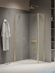 New Trendy New Soleo Light Gold 90x90x195 cm kabina pięciokątna wspornik skośny złoty połysk/szkło przejrzyste K-1664