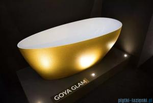 Besco Goya XS Glam złota 142x62cm wanna wolnostojąca konglomeratowa + odpływ klik-klak #WMD-140-GZ 