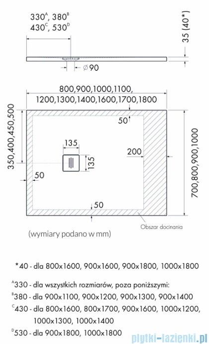 Schedpol Schedline Protos Smooth White  brodzik prostokątny170x80x3,5cm 3SP.P1P-80170-M1