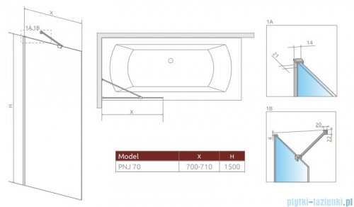 Radaway Modo New Brushed Copper Pnj parawan nawannowy 70cm L/P szczotkowana miedź 10006070-93-01